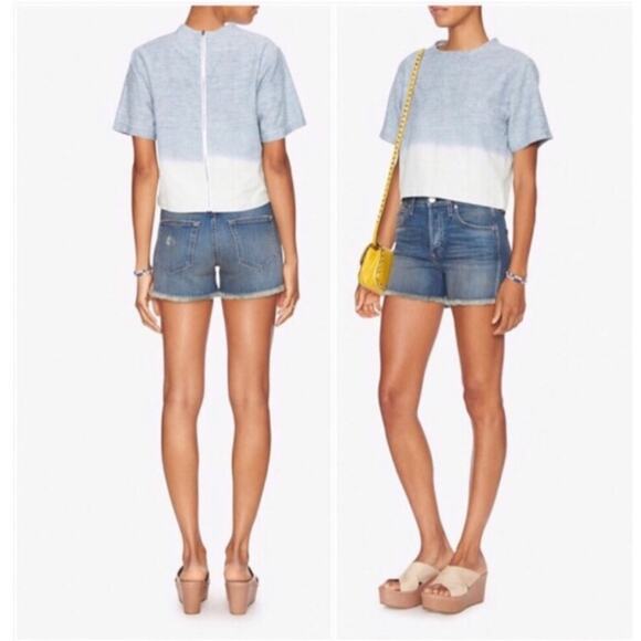 Rag & Bone Grimsby Ombré Short Sleeve Chambray Blue Top Exposed Back Zipper - Picture 4 of 11